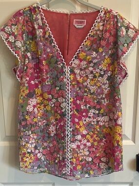 kate spade Pink Multi Floral Lace-Trim Top